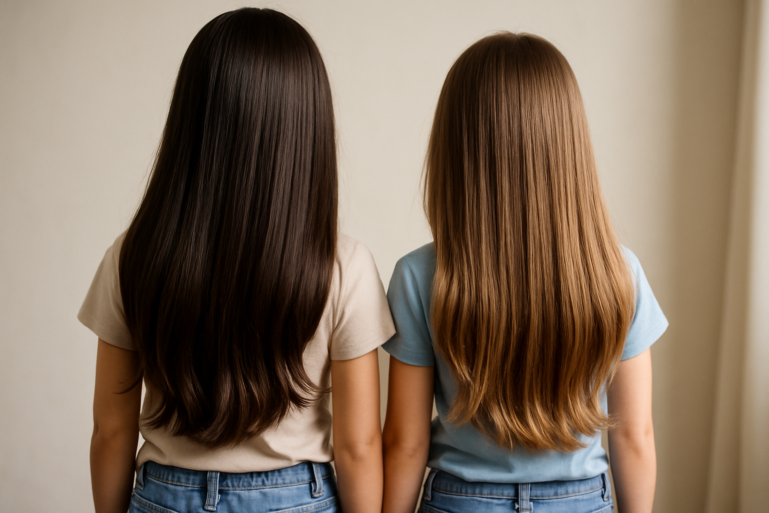 back of girls long shiny hair